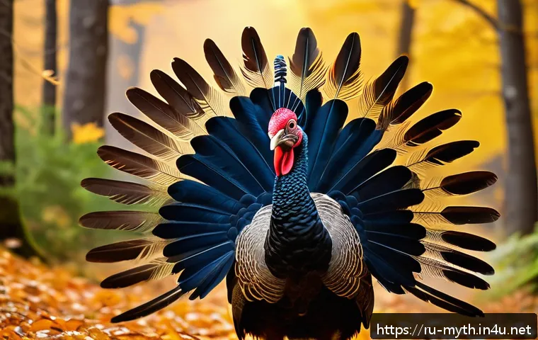 칠면조 신화와 아즈텍 신화 - A majestic wild turkey standing proudly in a sunlit forest clearing during a traditional Native Amer...