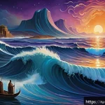 Home 19 아누와 엔릴의 창조 신화 - A majestic ancient Mesopotamian scene depicting the primordial cosmic ocean with vast, swirling wate...