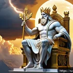 Home 23 제우스와 가니메데스 신화 - A majestic depiction of Zeus, the supreme Greek god, seated on a grand throne atop Mount Olympus, ho...