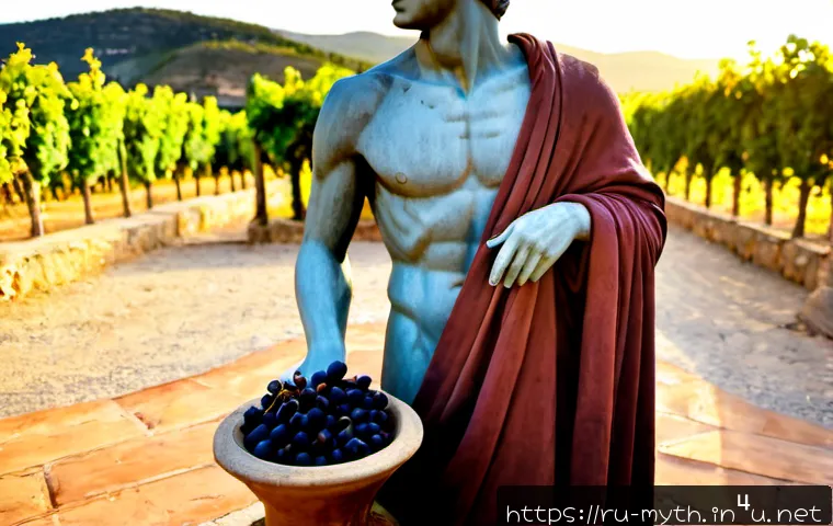 Home 13 디오니소스와 포도주의 신 - Photorealistic classical still life inspired by Dionysus, a weathered marble statue of a youthful Gr...