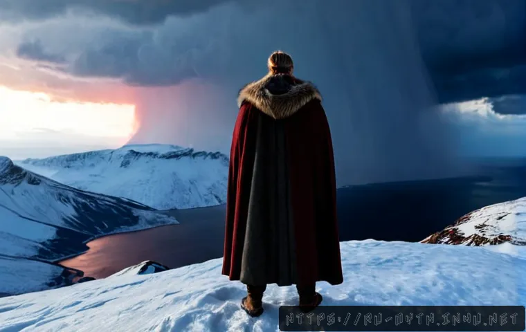 Home 15 신들의 황혼과 라그나로크 - Photorealistic cinematic scene of Ragnarok at twilight: a lone armored Norse warrior in a fur-lined ...